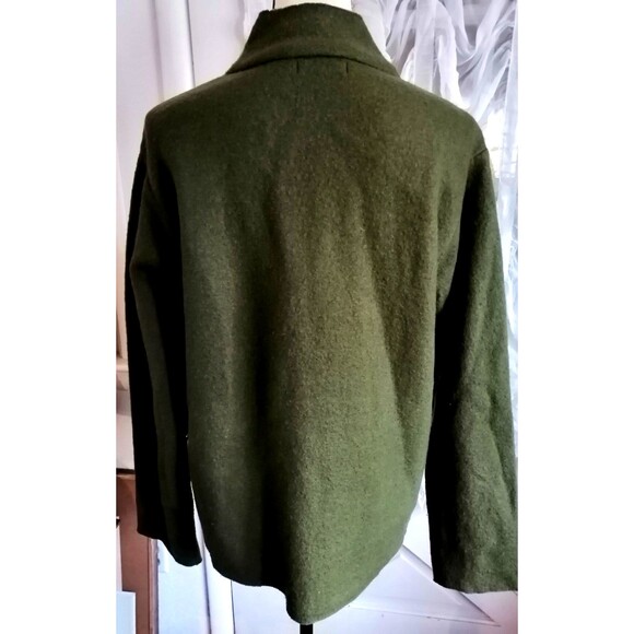 Vintage Women Large Raw Wool Cardigan Sweater Jacket Green High Neck - Picture 3 of 3